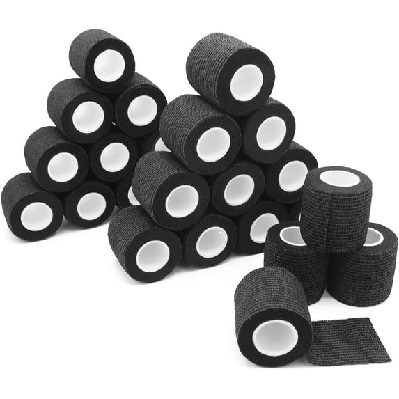 Self Adherent Cohesive Wrap Bandages 2 Inch by 5 Yards - Self Adhesive Non Woven Bandage Rolls - Black Athletic Tape Tape for Wrist (24 Pack)