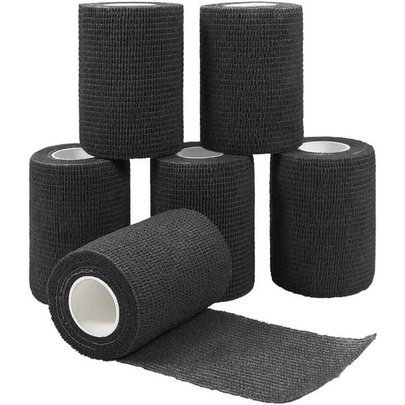 Self Adherent Wrap Bandages Self Adhering Cohesive Tape Elastic Athletic Sports Tape for Sports Sprain Swelling and Soreness on Wrist and Ankle 6PCS 3 in X 14.7 ft (Black) Black 6 Count (Pack of 1)