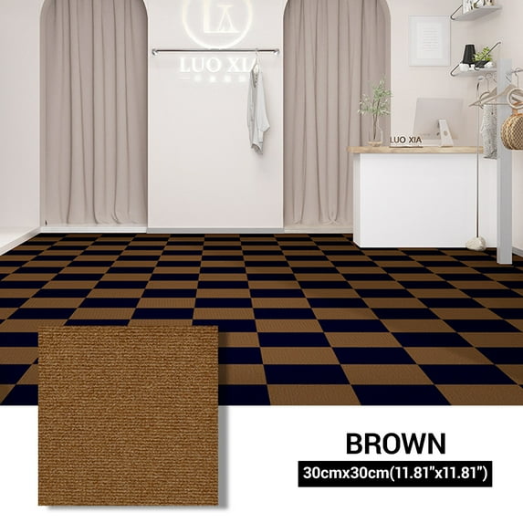 Self-Adhesive 12" Brown Carpet Tiles - Peel & Stick Polyester Fiber Floor Mats, Non-Slip, Durable, Easy DIY for Indoor/Outdoor Home, Office, Kitchen, Bedroom