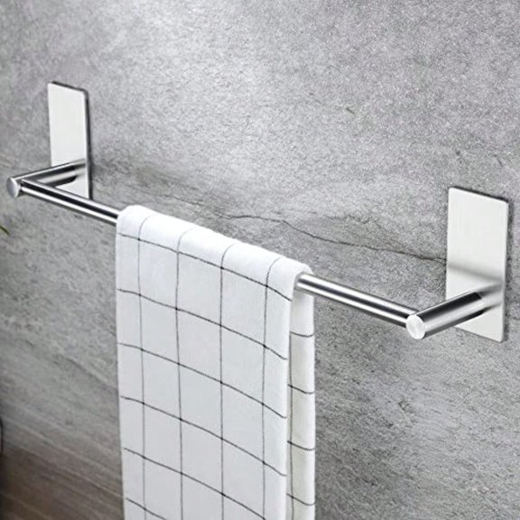 Self Adhesive 16-Inch Bathroom Towel Bar Brushed SUS 304 Stainless Steel Bath Wall Shelf Rack Hanging Towel Stick On Sticky Hanger Contemporary Style