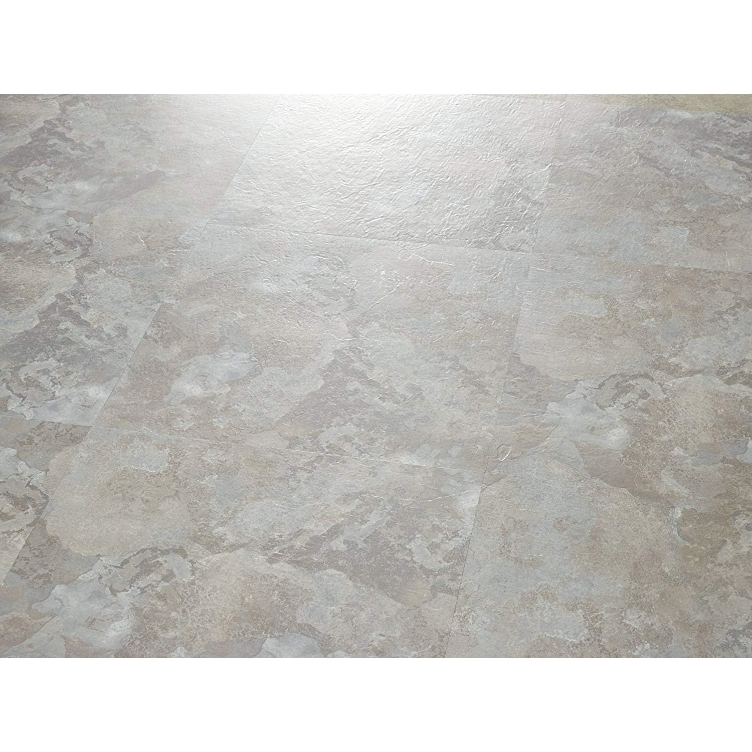 Self Adhesive 18-Inch Square Vinyl Floor Tiles, 10 Tiles - 18" x 18", Ghibli Beige Granite Pattern - Peel & Stick, DIY Flooring for Kitchen, Dining Room & Bathrooms