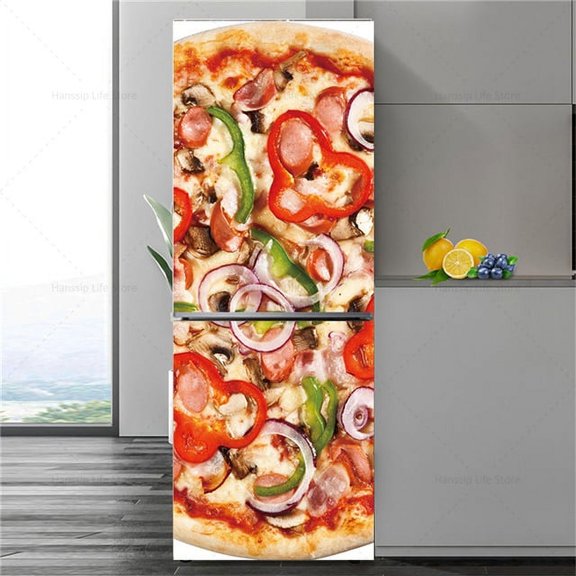 Self Adhesive 3D Fruit Dessert Fridge Door Sticker Mural Wallpaper Waterproof PVC Cake Wine Cup Refrigerator Door Decals Sticker