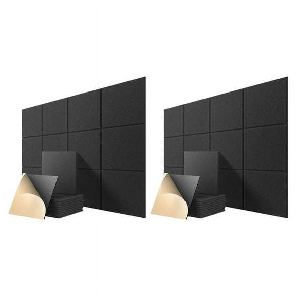 Self-Adhesive Acoustic Panels 24 Pack,12 x 12 x 0.4 Inch Sound Proof Padding,Sound Absorbing Panel for Home ,Black,24 x Acoustic Foam Panels,Black