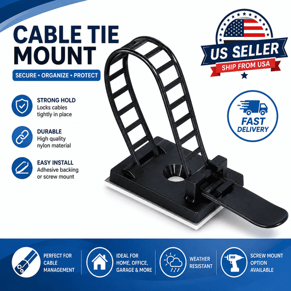 Self-Adhesive Adjustable Cable Clips - Reusable Nylon Wire Management Clamps with Screw Hole Mount