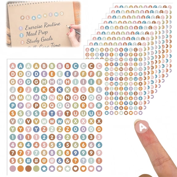 Self-Adhesive Alphabet Stickers (Style-B), 10 Sheets Colorful Self-Adhesive Vinyl Round Number Labels, 0.5" Small Letter Decals for Scrapbooking DIY Crafts Notebook Decor Topboutique