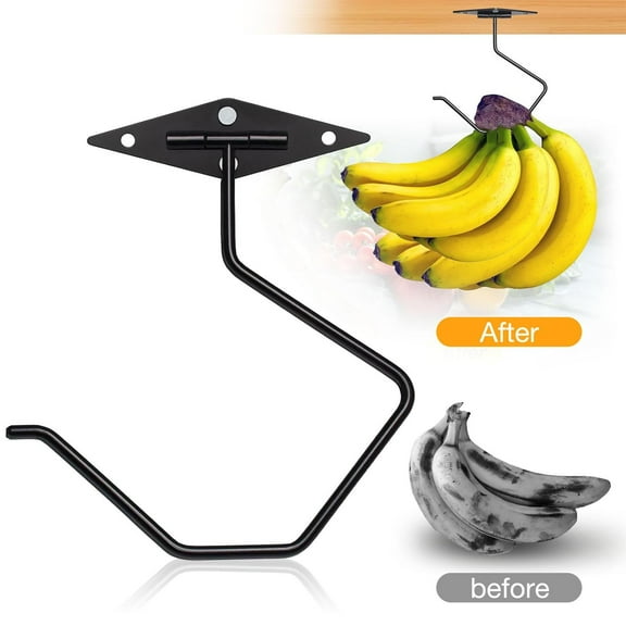 Self Adhesive Banana Hook Under Cabinet Foldable Banana Hanger Black Metal Under Counter Banana Hook to Keep Bananas Fresh Banana Holder for Kitchen RV Space Saving