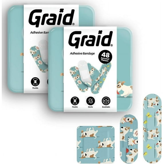 Self Adhesive Bandage, Latex Free Sterile Wound Care, Fun First Aid Kit Supplies for Kids| Dog - 96 Count