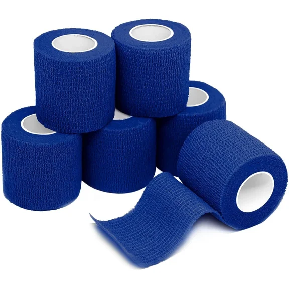 Self Adhesive Bandage Rolls 2"x5 Yards, 6/Pack Elastic Stretch Home First Aid Cohesive Blue Rolls Wrap, Vet Tape