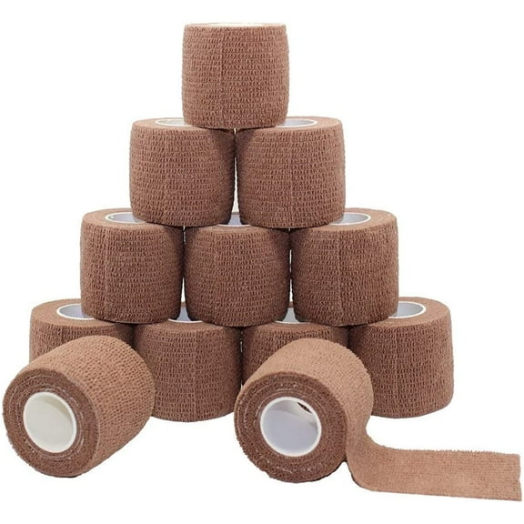 Self Adhesive Bandage Tape,12 Pack 2 inch Cohesive Bandages Elastic Cohesive Bandage Wrap for Sports Sprain Swelling and Soreness on Wrist and Ankle (Beige)