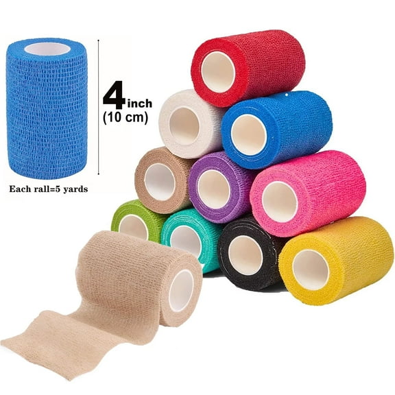 Self Adhesive Bandage Wrap, 12 Pack 4 inch x 5 Yards Waterproof Stretch Bandage Sports Tape, Breathable Athletic Elastic Bandage for Sports, Wrist, Ankle, Pets