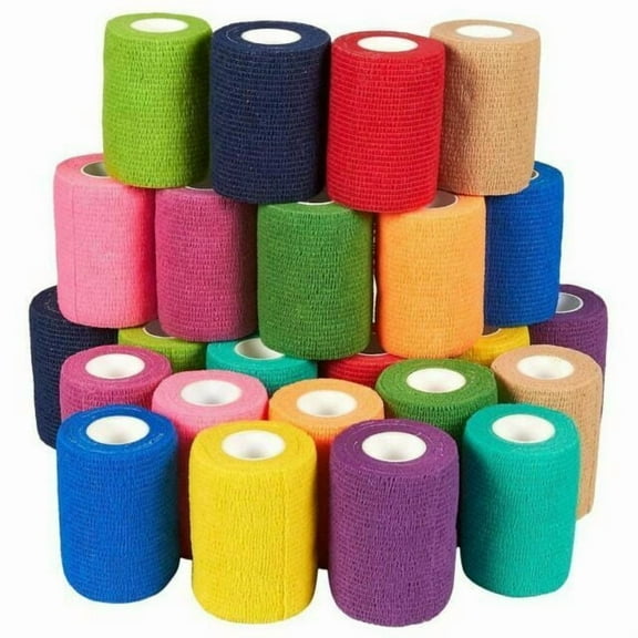 Self Adhesive Bandage Wrap – 24 Rolls, 3" x 5 Yards, Cohesive First Aid Tape for Sports, Vet, Medical, and Tattoo (12 Colors)