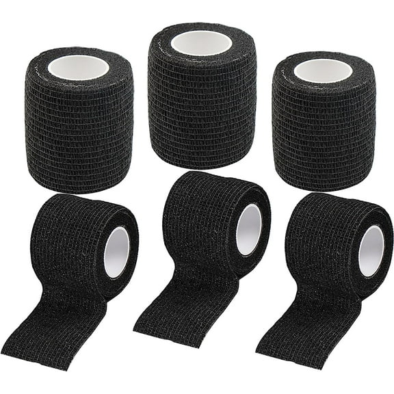 Self Adhesive Bandage Wrap, 6Pcs Grip Tape 2'' X 5 Yards Elastic Bandage Wrap Flexible Tattoo Grip Cover Wrap Sports Tape for Wrist Ankle Sprains Medical Sports and First Aid Supplies (Black)