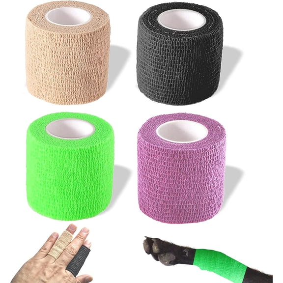 Self Adhesive Bandage Wrap, Adhering Bandage, Vet Wrap for Dogs, Adherent Cohesive Bandages Sports, Athletic, First Aid, Wrist, Ankle, Tape, 4 Pack, 2 inch