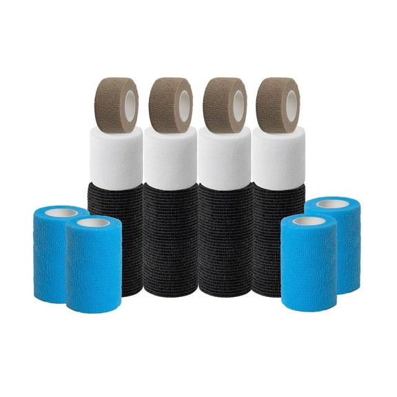 Self Adhesive Bandage Wrap, Vet Gauze, Sports Wrap, First Aid Health - 16 Rolls, 4 Sizes & Colors
