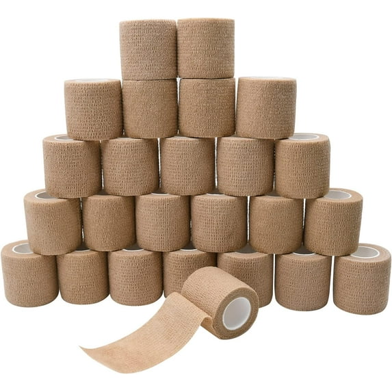 Self Adhesive Bandage Wraps, 24 Pack 2 Inch 5 Yards Skin Color Athletic Elastic Cohesive Bandage, for Sports, Wrist, Ankle Sprains, Swelling and Vet Wrap