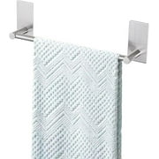 Self Adhesive Bathroom Towel Bar-Stainless Steel Bath Wall Shelf Rack Hanging Towel Stick On Sticky Hanger Contemporary Style,NO Drilling (1 Pack, 16-Inch Rustproof Bath Towel Holder)