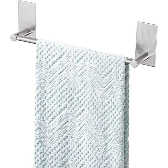 Self Adhesive Bathroom Towel Bar-Stainless Steel Bath Wall Shelf Rack Hanging Towel Stick On Sticky Hanger Contemporary Style,NO Drilling (1 Pack, 16-Inch Rustproof Bath Towel Holder)