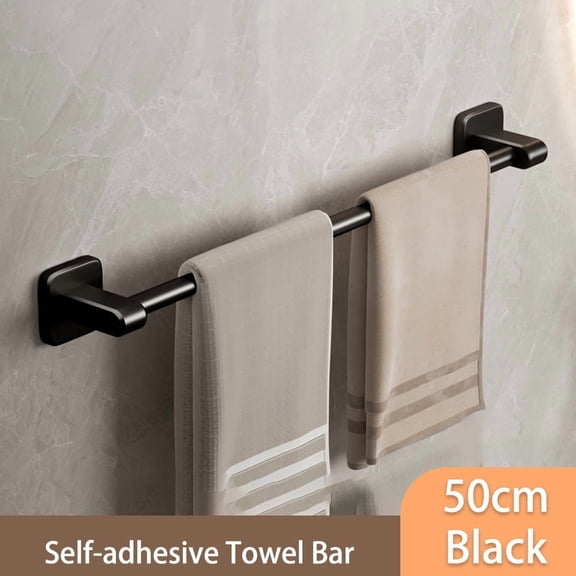 Self-Adhesive Bathroom Towel Rack Holder without Drilling Kitchen Cabinet Dishcloth Rack Black Aluminum Hand Towel Hanger Rod