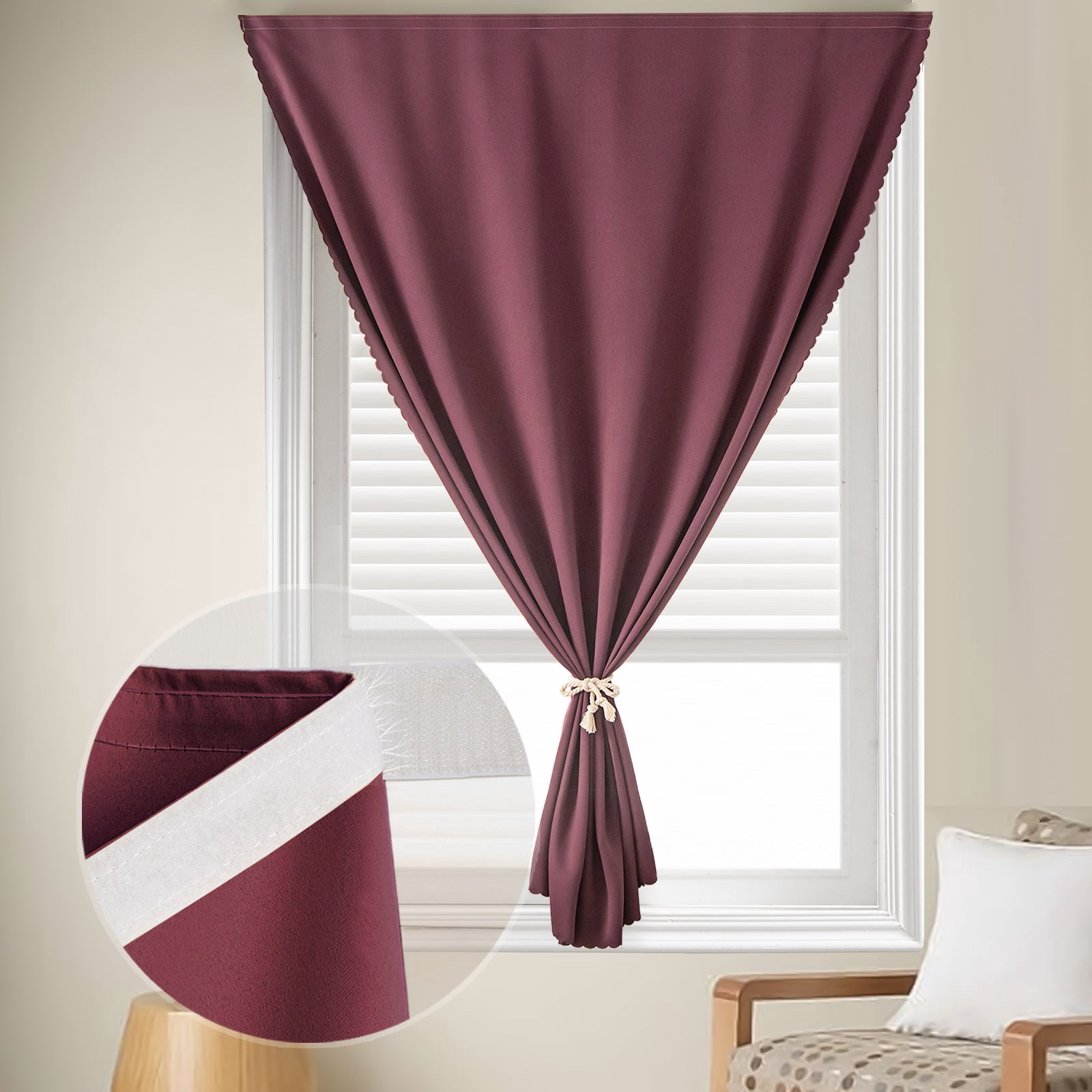Self-Adhesive Blackout Window Curtain, No-Drill No-Rod Design, Easy to ...