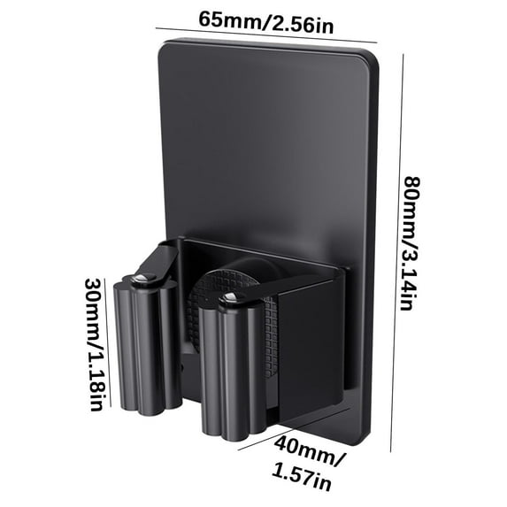 Self Adhesive Broom Holder Wall Mount - Heavy Duty No Drill Broom Organizer for Garage Closet Kitchen, Plastic Storage Rack for Brooms Mops Tools, Peel and Stick Adhesive(Black)