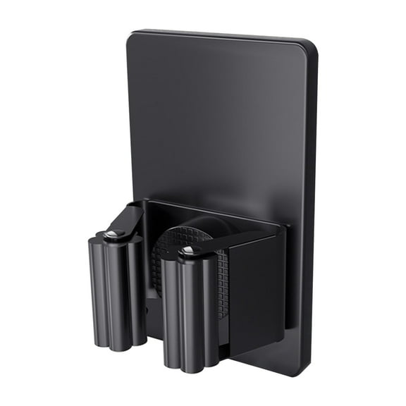 Self Adhesive Broom Holder Wall Mount - Heavy Duty No Drill Broom Organizer for Garage Closet Kitchen, Plastic Storage Rack for Brooms Mops Tools, Peel and Stick Adhesive(Black)