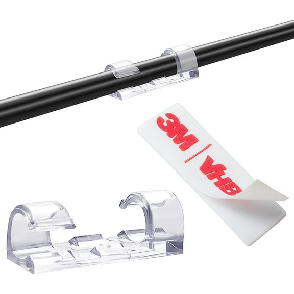 Self-Adhesive Cable Clips Organizer Drop Wire Holder Cord Management, Pack of 100, Transparent