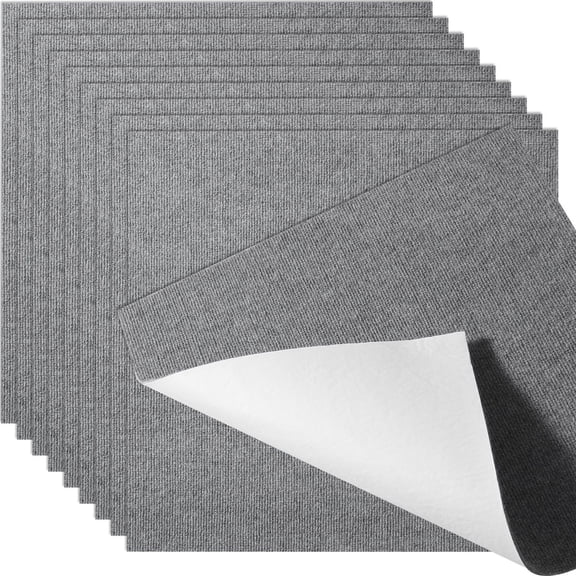 Peel & Stick Carpet Tiles, 24x24 Inch Self-Adhesive Floor Squares, Soft Padded DIY Carpet for Bedroom, Living Room Light Gray (9 Tiles)