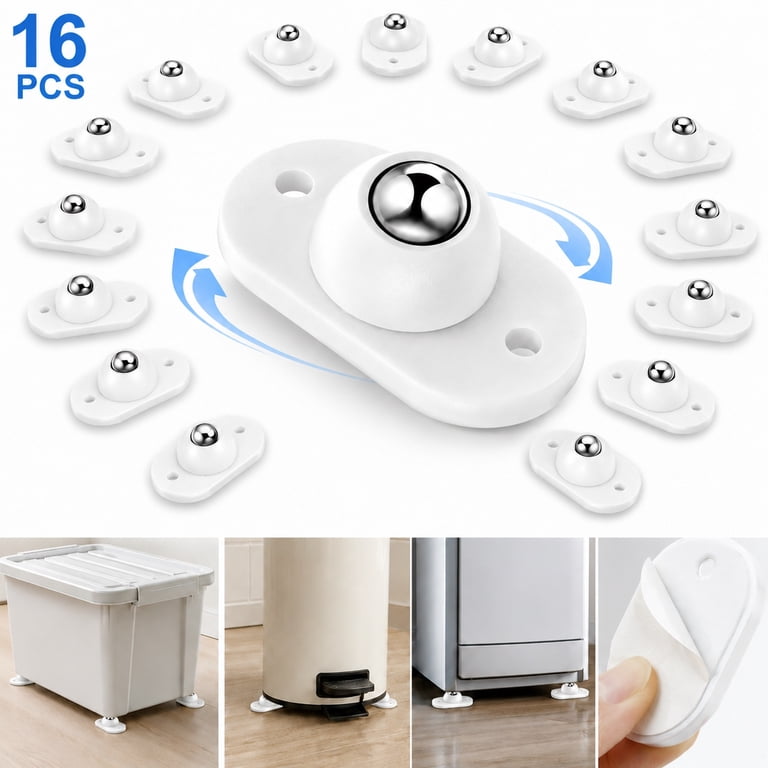 Rongsi 16 Pcs Self Adhesive Caster Wheels, Appliance Rollers for Kitchen Appliances, 360° Swivel Mini Universal Wheel Roller Casters, Sticky Pulley
