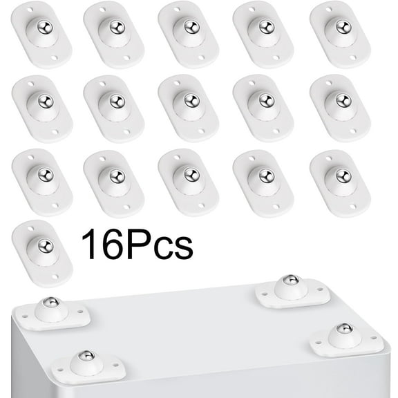 Rongsi 16 Pcs Self Adhesive Caster Wheels, Appliance Rollers for Kitchen Appliances, 360 Swivel Mini Universal Wheel Roller Casters, Sticky Pulley for Trash Can, Storage Box, Small Furniture, White