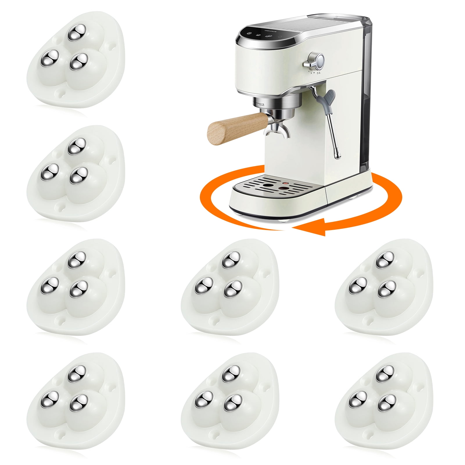 Self Adhesive Caster Wheels,Appliance Rollers for Kitchen Appliances,360°Swivel Universal Wheel Mini Ball Transfer Roller for Storage Box,Small Furniture (with 3 Ball Bearings,White,8 PCS)
