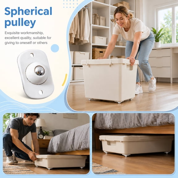 Self Adhesive Caster Wheels, Universal 360° Spinning Mini Rollers for Shelves, Trash Cans & Kitchen Drawers.