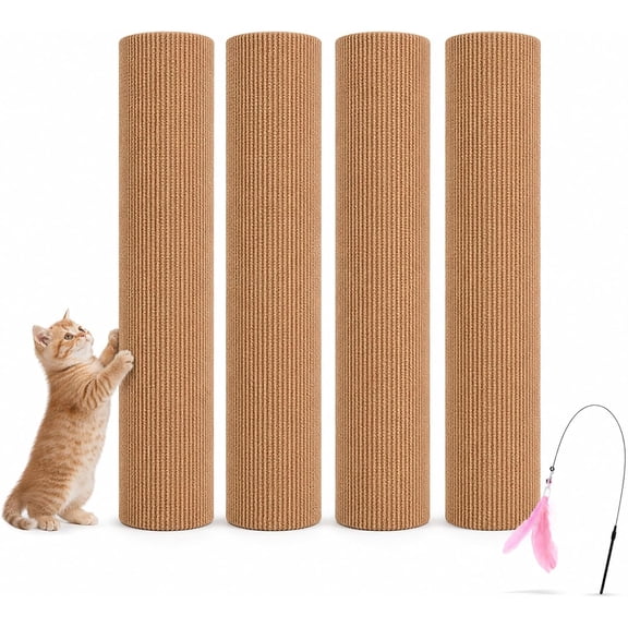 Self Adhesive Cat Climbing Post, 4Pcs Wall Mounted Cat Scratcher Set No Drill Cat Wall Climber, Space Saving Scratching Posts for Indoor Cats, Furniture Protection, DIY Wall Layout