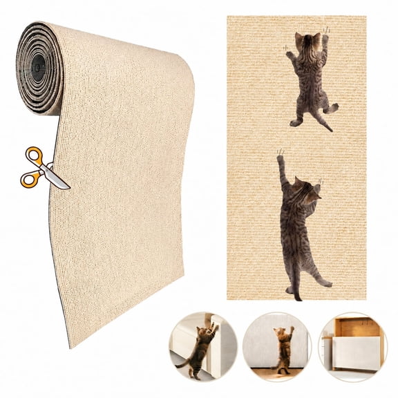 Self-Adhesive Cat Scratch Wall Climber, Trimmable Wall Cat Scratcher Mat for Indoor Cats Kittens, Durable Cat Climbing Wall Systems, Beige