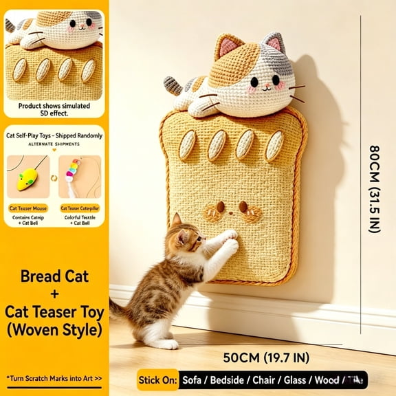 Self-Adhesive Cat Scratching Pad, Wall Mount Wear Resistant Claw Sharpener Mat, Removable Furniture Sofa Wall Protector Satisfy Kitty Natural Scratching Instinct for Indoor Cats