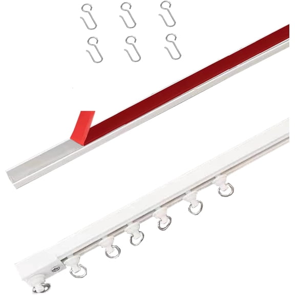 Self Adhesive Ceiling & Wall Track for Sheer Curtain, No Drilling, Screws or Tools Rod for Window, Bedroom, Shower, Closet and RV - Easy to Install Rail