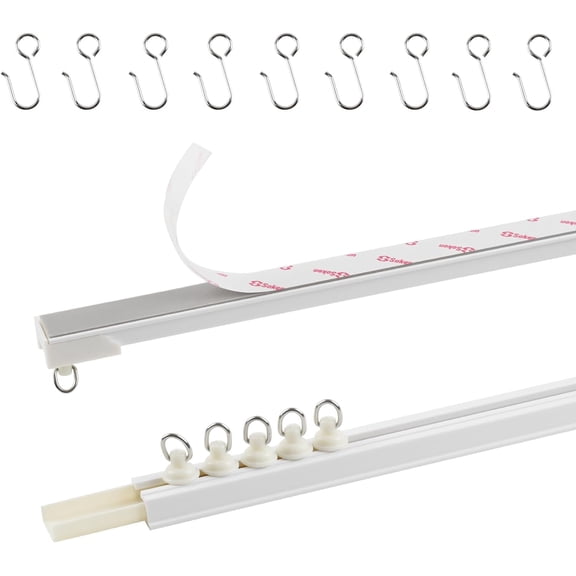 Self-Adhesive Ceiling or Wall Mount Curtain Track 224 Inches