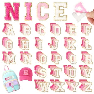 Self-Adhesive Chenille Letters Patches: 104PCS Pink-Colored Letter Patches Stickers - Varsity Alphabet Initial Patch for Clothing Backpacks Make-up Bags DIY Gifts Decor
