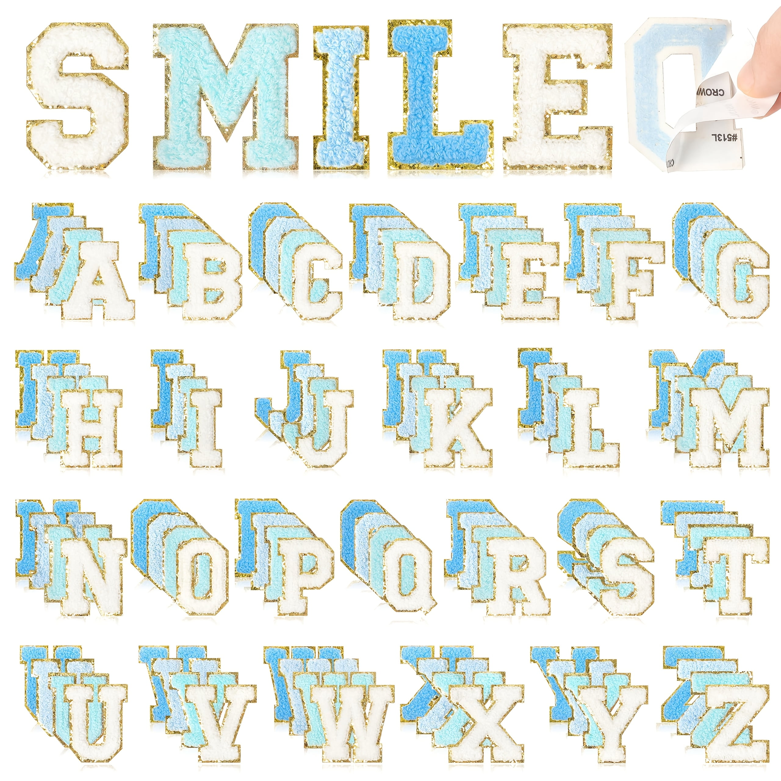Self-Adhesive Chenille Letters Patches: 104pcs -Colored Letter Patches Stickers - Varsity Initial Patch for Clothing Backpacks Make-up Bags DIY Gifts Decor