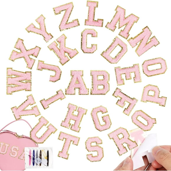 Self-Adhesive Chenille Letters Patches: 26PCS Pink Letter Patches Stickers Varsity Letter Patches Stick on Preppy Patch for Backpacks Hats Bags Decor
