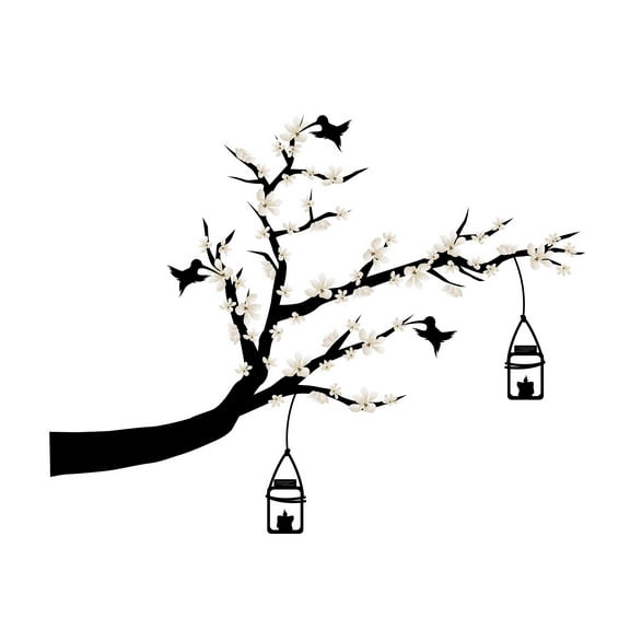 Self Adhesive- Cherry Blossom Tree Wall Sticker with hanging Lantern -Vinyl Decals for Bedroom, Nursery, or Living Room decoration– Cost Effective -Size 10" x 8".