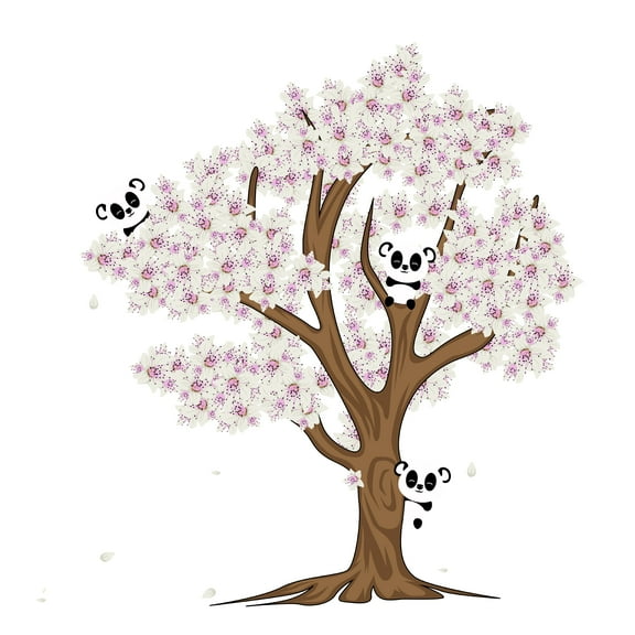 Self Adhesive- Cherry Blossom Tree Wall Sticker with hanging Panda -Vinyl Decals for Bedroom, Nursery, or Living Room decoration– Cost Effective-Size: 10" x 10".