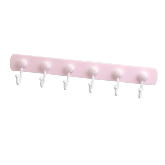 Self Adhesive Coat 6-Hook Hook Rail, Towel Rack, storage and Organization Hanger for Kitchen, Bedroom, Bathroom, Foyer, Hallway Pink