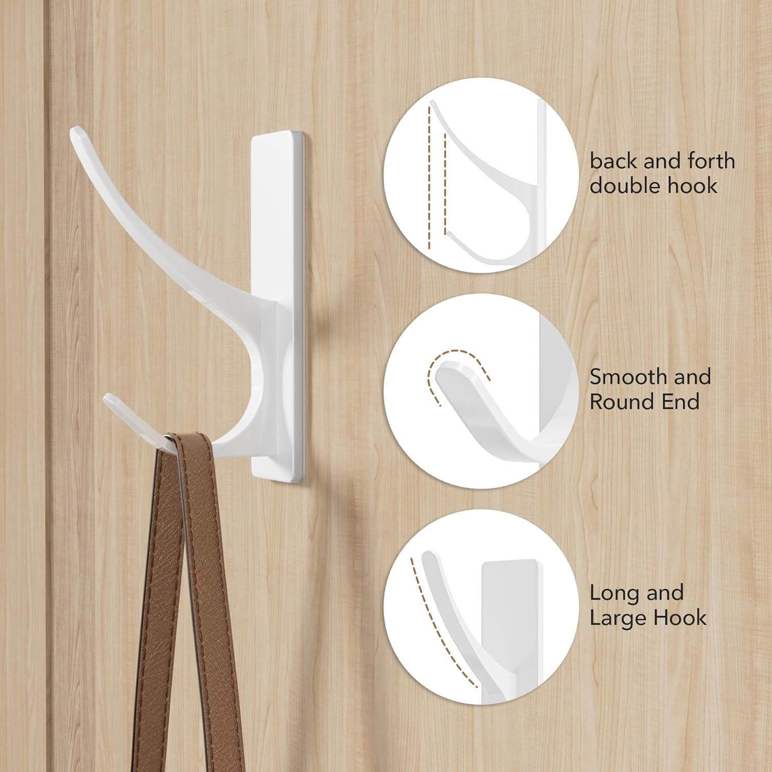 Self Adhesive Coat Hooks For Hanging, Heavy Duty Stainless Double Wall Hook For Tow[1280