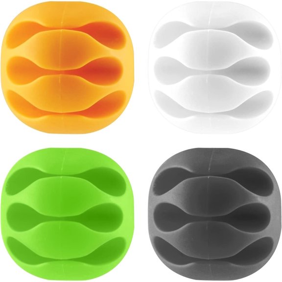 Self Adhesive Cord Management Cable Organizer Clip, Cord Holders for Work, Home or Office etc. 4 Pack Compatible with iPhone Xs Xr Xs Max X 8 Plus Samsung Galaxy s10 s9 Pixel 3 XL