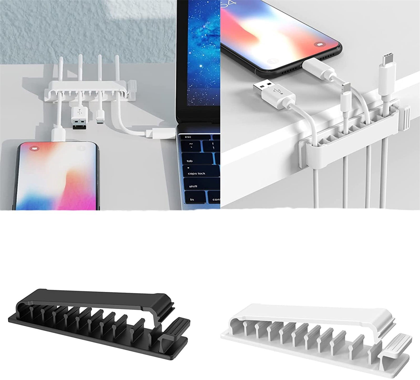 4-Pack Strong Adhesive Cable Clips – Silicone Cord Organizer With Hooks, Traceless Wall Mount, For Desks, Cars, Kitchens, Multi-Color