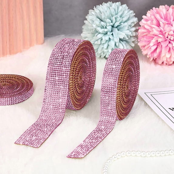 Self Adhesive Crystal Rhinestone Bling Ribbon Roll, 0.3in x 36in Sparkle Trim for Car Laptop DIY Crafts, Peel and Stick Gemstone Sticker Tape for Home Decor Accessories, 1 Roll, by Preplabs