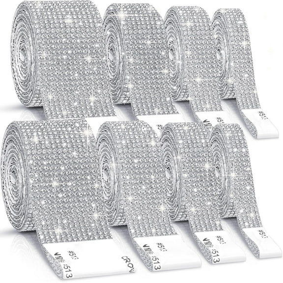 Self Adhesive Crystal Rhinestone Diamond Ribbon 8 Rolls 0.4-1.2in Wide Total 8 Yards Multi-Functional DIY Decorative Bling Gemstone Arts Crafts Sticker Tape Glitter Shoes Clothes Assorted Colors