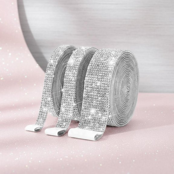 Self Adhesive Crystal Rhinestone Diamond Ribbon - Bling Diamond Stickers Wrap Roll DIY with Rhinestones for Crafts Arts, Rhinestone Strips Tape for Car Phone Decoration(Silver)