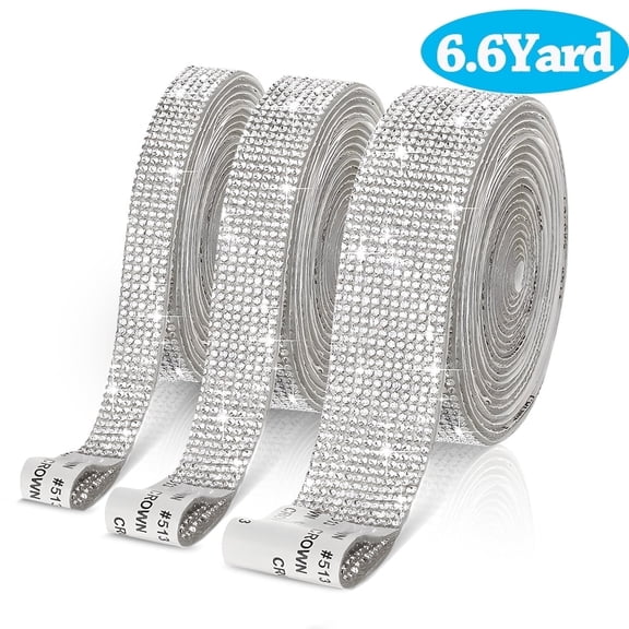 Self-Adhesive Crystal Rhinestone Diamond Ribbon DIY Stickers Rhinestones for Art Crafts Decoration 6.6 Yards Silver