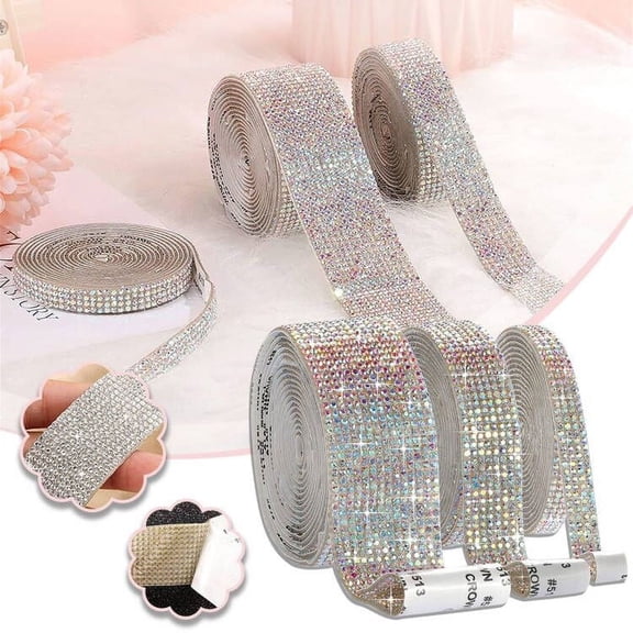 Self Adhesive Crystal Rhinestone Diamond Ribbon Diy Sticker Decoration, 4-Row Diamonds, 1Cm Width, 1 Roll, Material With Hot-Melt Technology For Stable Bonding, Easy